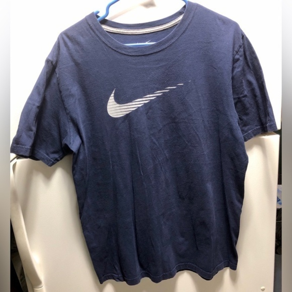 🌅Nike Blue Cotton White Striped Swoosh T-shirt